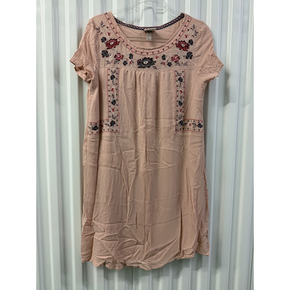 Knox Rose Shift Dress Women Large Pink Excellent Embroidered Boho Cottagecore